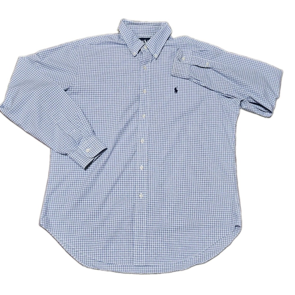 Ralph Lauren Classic Fit Mens Large Blue White Check Button Down Shirt L